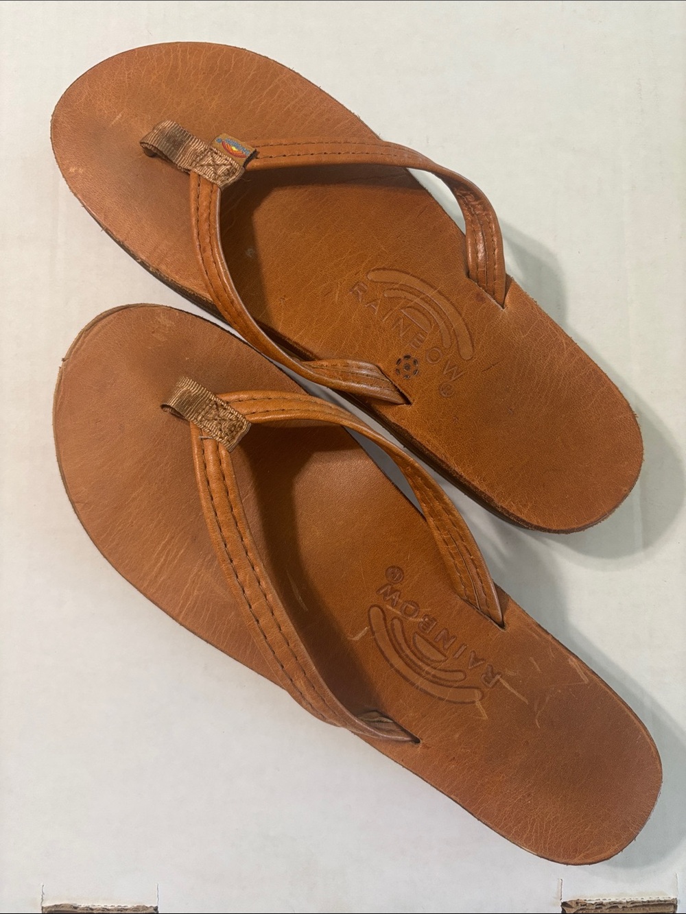 Rainbow Brown Leather Women's Flip Flops Size 8